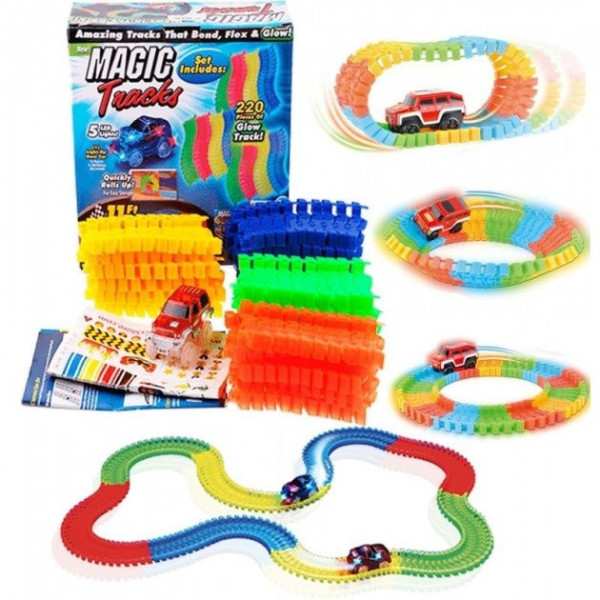 Игровой автотрек Magic Track с 220 деталями и светящимися элементами, гибкая дорога с машинкой