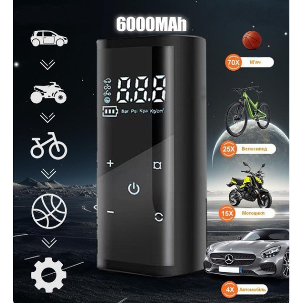 Аккумуляторный однопоршневой электрический компрессор насос для шин Tire Air Compressor от прикуривателя