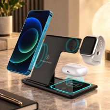 Зарядная станция беспроводная 3в1 Proda Azeada PD-W19 для смартфона и часов складная с быстрой зарядкой