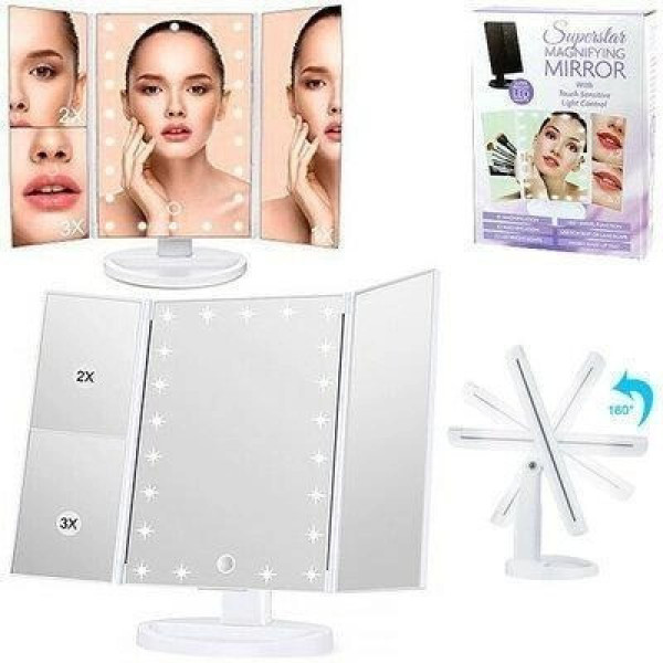 Настольное косметическое зеркало Superstar Magnifying Mirror с LED-подсветкой и увеличением