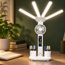 Настольная лампа KRX-1011 с вентилятором, LED-дисплеем и часами, аккумуляторная