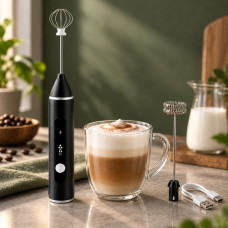 Ручной погружной капучинатор Coffe Mixer 918D с аккумуляторным питанием и двумя насадками для вспенивания моло