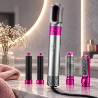 Воздушный мультистайлер для волос Hot Air Styler 5 в 1 с феном, щеткой и пятью насадками для сушки, завивки и