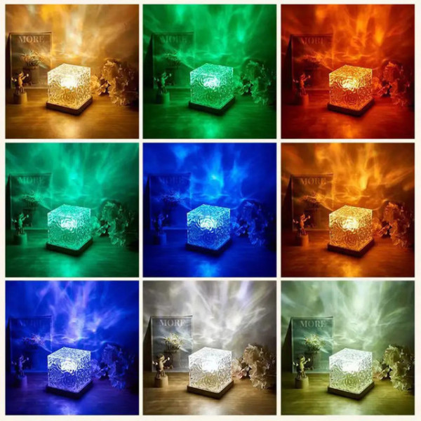 Ночник-проектор КУБ с эффектом водяной волны и RGB подсветкой настольная светодиодная лампа