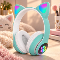 Детские беспроводные LED наушники с кошачьими ушками CAT STN-28 LX-553 с креплением на голову и USB-разъёмом