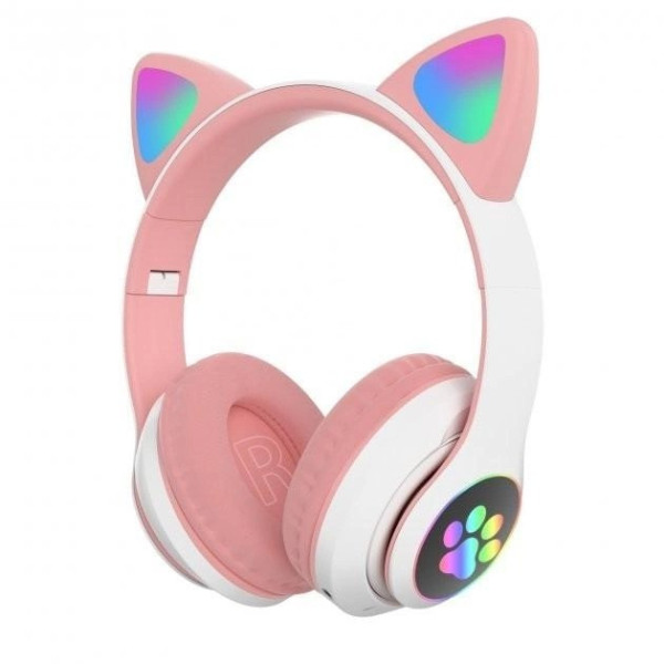 Детские беспроводные LED наушники с кошачьими ушками CAT STN-28 LX-553 с креплением на голову и USB-разъёмом