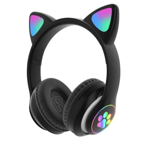 Детские беспроводные LED наушники с кошачьими ушками CAT STN-28 LX-553 с креплением на голову и USB-разъёмом