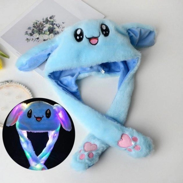 Шапка с подсветкой Pikachu toys soft toys with led с двигающимися ушками голубая