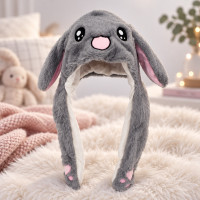 Шапка с подсветкой Pikachu Toys Grey с подвижными ушками в виде серого зайчика для весны и осени