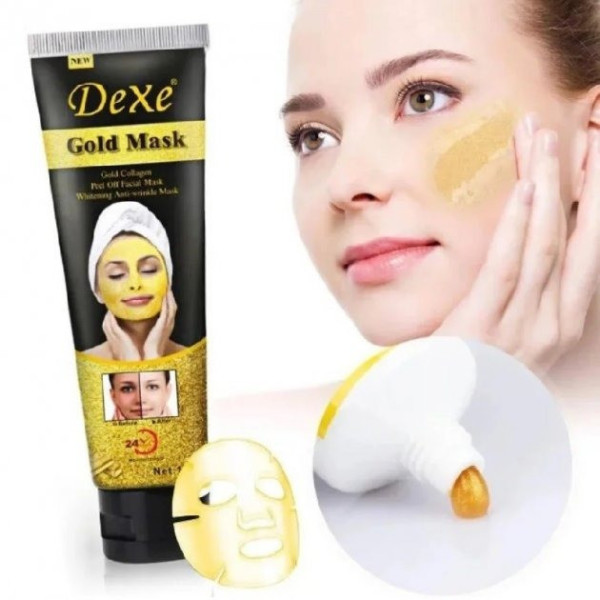 Антивозрастная маска для лица с биозолотом и коллагеном Dexe Gold Mask для зрелой кожи 30+