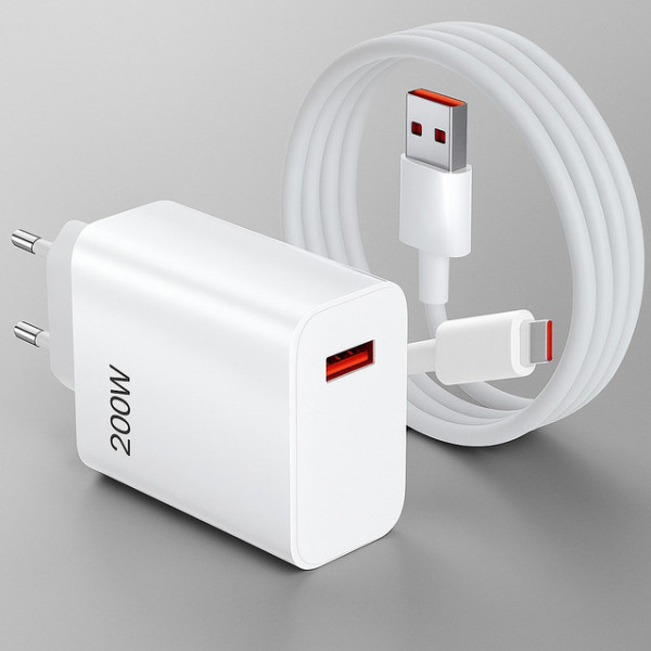 Сетевое USB-C зарядное устройство мощностью до 200 Вт с кабелем и поддержкой быстрой зарядки PD/QC