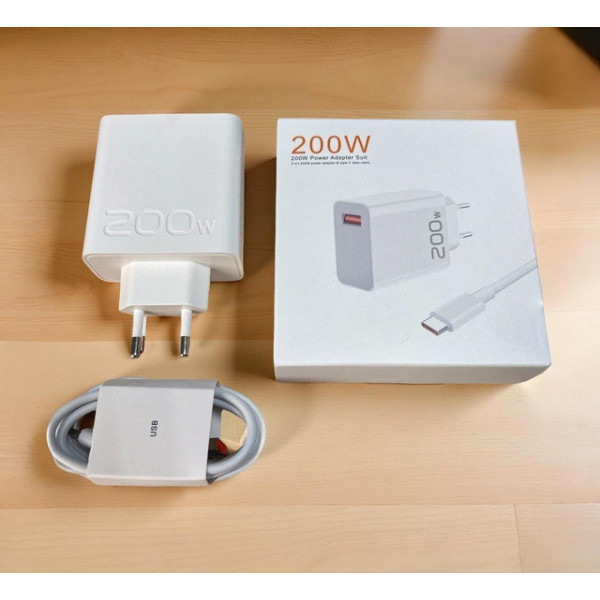 Сетевое USB-C зарядное устройство мощностью до 200 Вт с кабелем и поддержкой быстрой зарядки PD/QC