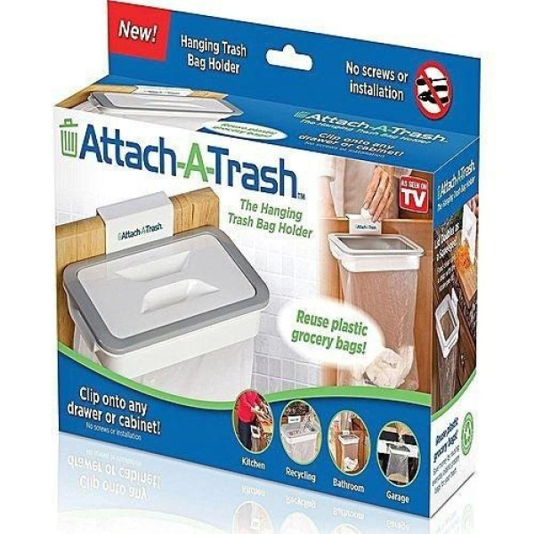 Навесное мусорное ведро Attach-A-Trash с держателем для мусорных пакетов прямоугольной формы из пластика