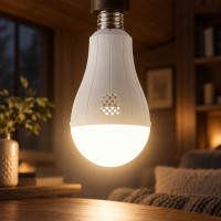 Светодиодная лампа с аккумулятором E27 2 x18650 20W энергосберегающая LED лампочка форма груша белый свет