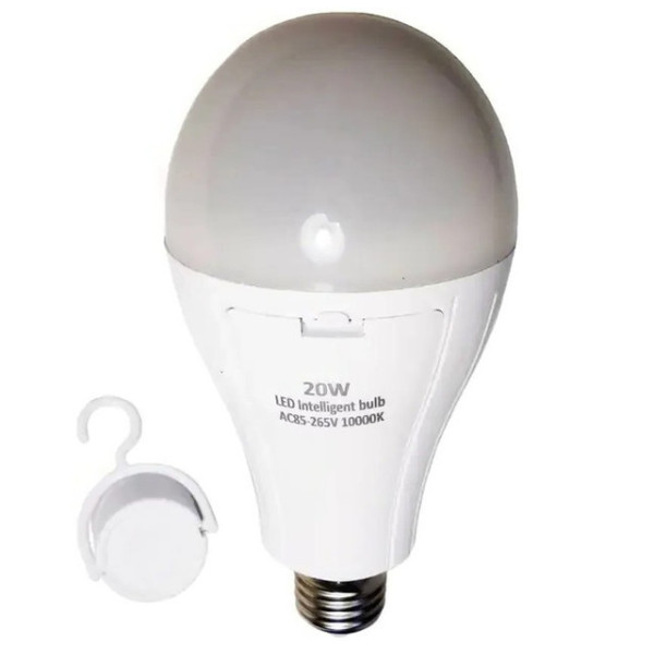 Светодиодная лампа с аккумулятором E27 2 x18650 20W энергосберегающая LED лампочка форма груша белый свет