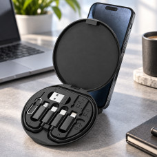 Набор адаптеров и кабелей USB Type-C, Lightning, Micro USB с подставкой для смартфона