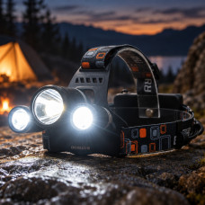 Фонарь Bailong RJ-3000 с тремя светодиодами Cree T6+2Q5, мощный, на батарейках с ремешком и режимами работы