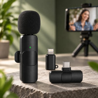 Беспроводной петличный микрофон K9 Wireless Lavalier с адаптерами Lightning и TypeC