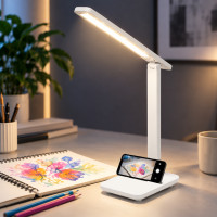 Настольная складная аккумуляторная LED лампа 869-1 с сенсорным выключателем и подставкой для телефона белая