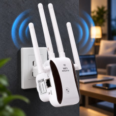 Повторитель сигнала Wi-Fi 2.4G 5G 1200Mbps с внутренними антеннами и розеточной вилкой белый