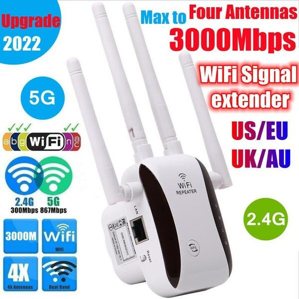 Повторитель сигнала Wi-Fi 2.4G 5G 1200Mbps с внутренними антеннами и розеточной вилкой белый