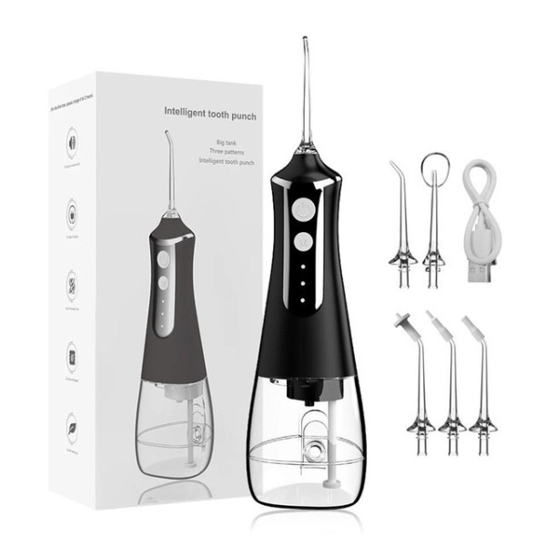 Ирригатор L10 Portable с аккумулятором, 300 мл, 5 насадок, 3 режима, черный корпус