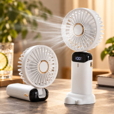 Портативный складной вентилятор с LED-дисплеем, подставкой для телефона и аккумулятором, 3 скорости, электронн