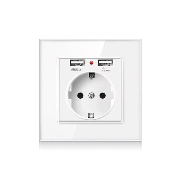 Розетка WH034W SIXWGH с тремя разъёмами, двумя USB-портами и заземлением для встраиваемой установки
