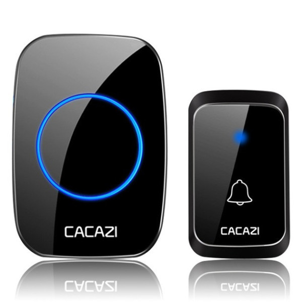 Беспроводной дверной звонок Cacazi с 38 мелодиями, питание от батареек, черный корпус, регулировка громкости