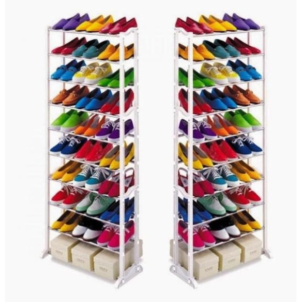 Полка для обуви Amazing Shoe Rack с ножками, прямая, белая, вместимость 30 пар