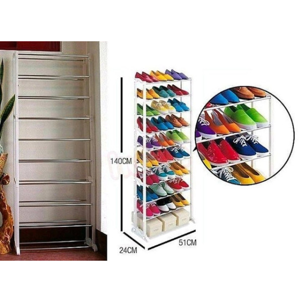 Полка для обуви Amazing Shoe Rack с ножками, прямая, белая, вместимость 30 пар