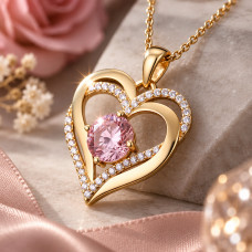 Кулон сердце Heart Love с розовым цирконием на цепочке, женское золотое ожерелье длиной 45 см