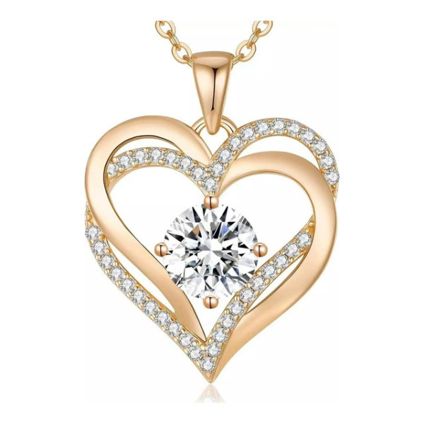 Кулон сердце Heart Love с розовым цирконием на цепочке, женское золотое ожерелье длиной 45 см