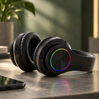 Накладные беспроводные наушники B39 с RGB подсветкой и микрофоном Bluetooth гарнитура Black / White
