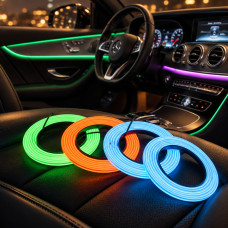 Гибкий RGB неоновый светильник для подсветки салона и торпеды автомобиля 5 м с USB и 7 цветами