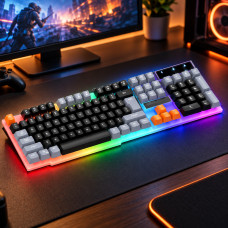 Проводная мембранная клавиатура Raiku K26 с USB, 104 клавиши, RGB подсветка, эргономичная форма