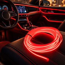 Гибкая неоновая подсветка салона авто 5 м с USB-кантом, красное холодное свечение
