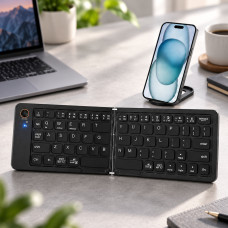 Складная мини-клавиатура Bluetooth B023 с 67 клавишами и подставкой для телефона, русско-английская раскладка