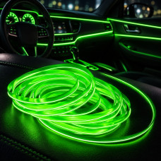 Неоновая гибкая подсветка салона автомобиля 5 м с USB-кантом, холодное зелёное свечение