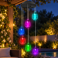 Подвесная садовая лампа Музыка ветра с 6 LED фонариками и разноцветным светом на солнечной батарее
