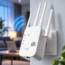 Репитер Wi-Fi 2.4 ГГц с четырьмя антеннами, скорость до 300 Мбит/с, режимы повторителя и точки доступа