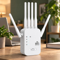 Двухдиапазонный Wi-Fi повторитель сигнала 2.4/5 ГГц с 6 антеннами, скорость до 1200 Мбит/с, RJ45, питание от с