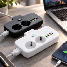 Мережевой фильтр-удлинитель LDNIO SE2435 с 2 розетками, 3 USB и 1 Type-C QC/PD, 2500 Вт, с защитой и выключате