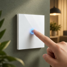 Сенсорный умный выключатель света 1 канал без нейтрали с LED-индикацией белый стеклянный