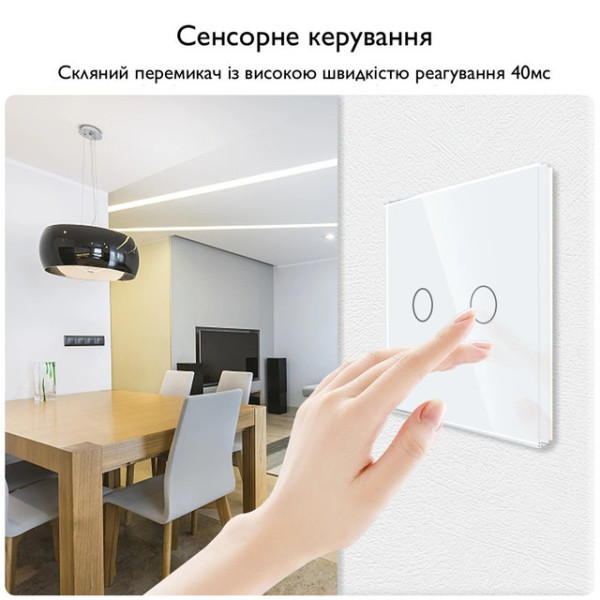 Двухканальный умный сенсорный выключатель без нулевого провода с сенсорным диммером из стекла и огнестойкого п