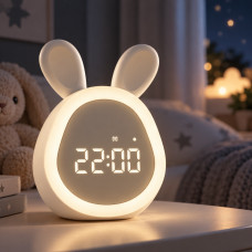 Электронные детские часы-ночник в форме зайчика с LED-дисплеем, подсветкой, будильником и аккумулятором