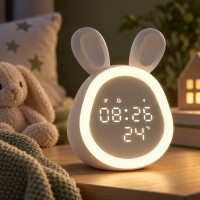 Настольные детские LED-часы Зайчик с сенсорными ушками, будильником, подсветкой, термометром и аккумулятором U