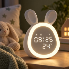 Настольные детские LED-часы Зайчик с сенсорными ушками, будильником, подсветкой, термометром и аккумулятором U