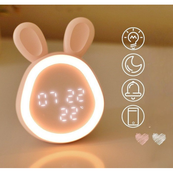 Настольные детские LED-часы Зайчик с сенсорными ушками, будильником, подсветкой, термометром и аккумулятором U