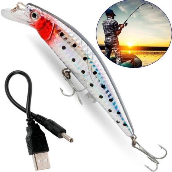 Электронная приманка Twitching Lure USB с имитацией звуковых волн и USB-зарядкой, 2 гачка